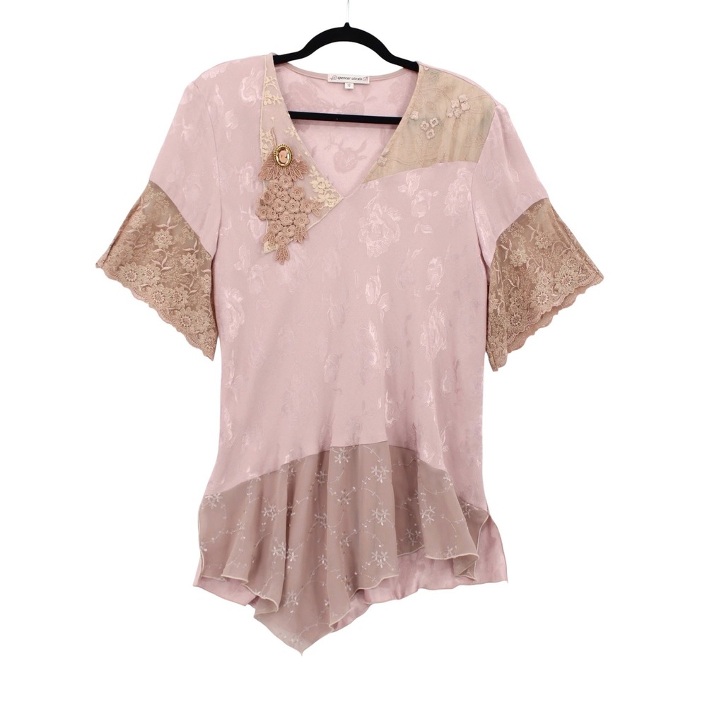 Spencer Alexis Asymmetrical Blouse Top Size 12 Pink Victorian Inspired